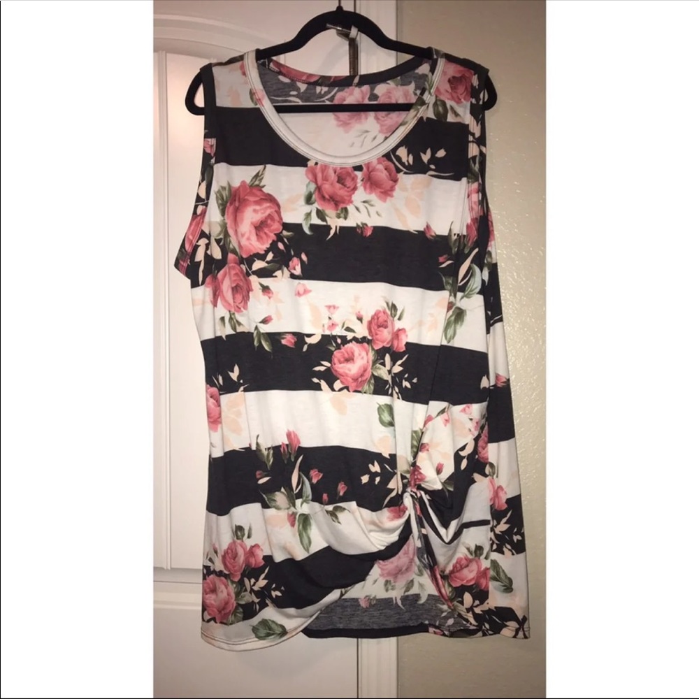 Floral and Stripes knot tank top